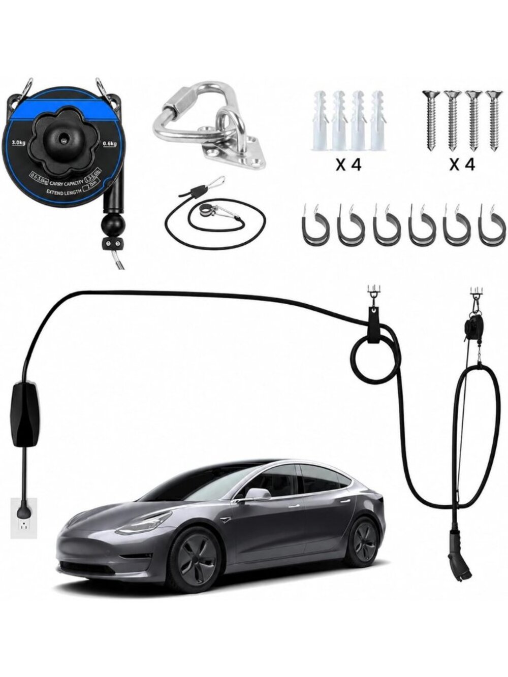 Universal Retractable EV Charging Cable Organizer - Overhead Cord Reel Storage